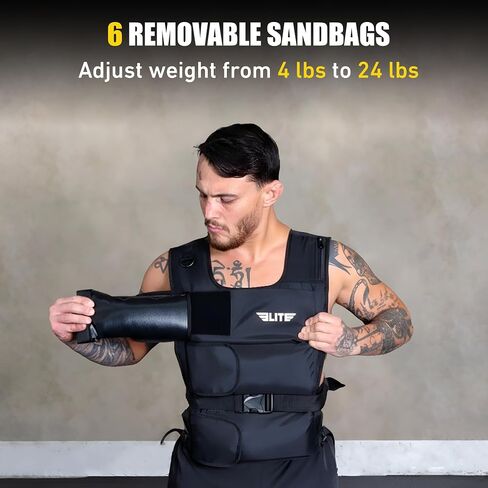 Elite Sports Weighted Vest for Men & Women, 4lb/8lb/12lb/16lb/20lb/24lb Reflective Adjustable Weight Vest Workout, Exercise, Running, Weight Loss & Strength Training (UN-FILLED) in Kuwait