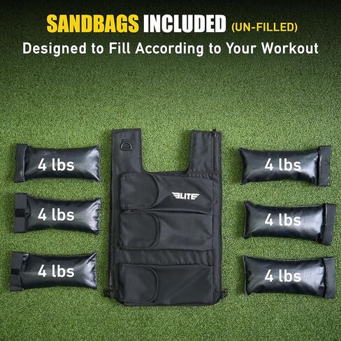 Elite Sports Weighted Vest for Men & Women, 4lb/8lb/12lb/16lb/20lb/24lb Reflective Adjustable Weight Vest Workout, Exercise, Running, Weight Loss & Strength Training (UN-FILLED) in Kuwait