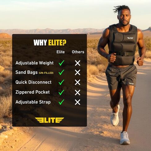 Elite Sports Weighted Vest for Men & Women, 4lb/8lb/12lb/16lb/20lb/24lb Reflective Adjustable Weight Vest Workout, Exercise, Running, Weight Loss & Strength Training (UN-FILLED) in Kuwait