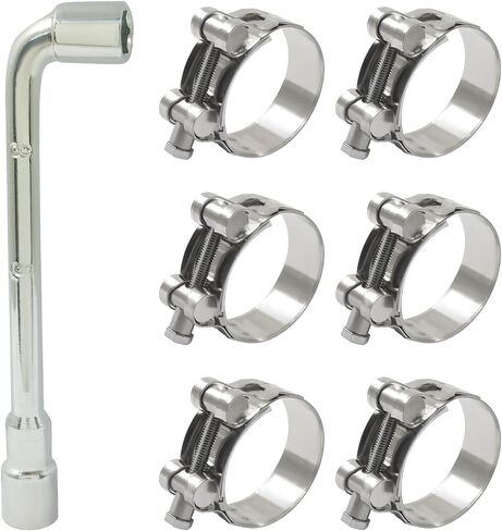 4 Pack T-Bolt Hose Clamps(48mm-51mm), 304 Stainless Steel Heavy Duty Turbo Intake Intercooler Clamp with M10 Socket Wrenches for Automotive Intercooler Pipe, Radiator Hose in Kuwait