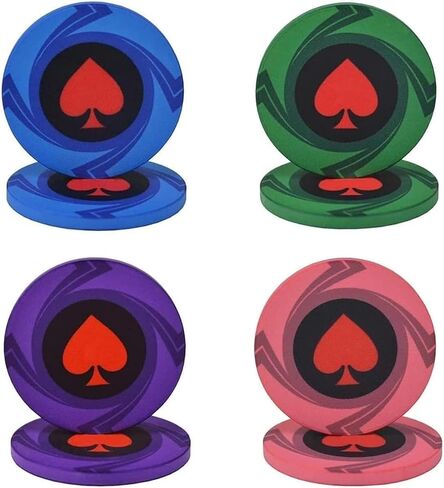 100 Pcs Poker Chips, Four Different Gambling Poker Chips Set, Peach Heart Texas Poker Blackjack Ceramic Laser Chips Club Chips in Kuwait