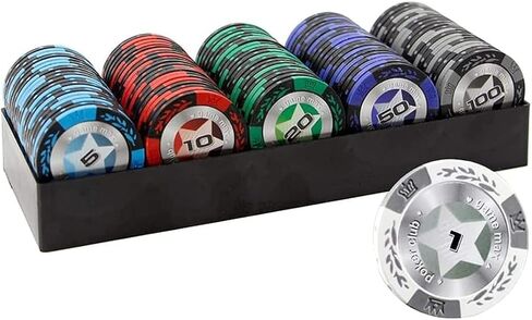 100PCS Poker Games Chips, 14 Gram Clay Texas Holdem Casino Laser Chips Club Poker Chips, Learning Counters Disks, Casino Chips & Gambling Cards in Kuwait