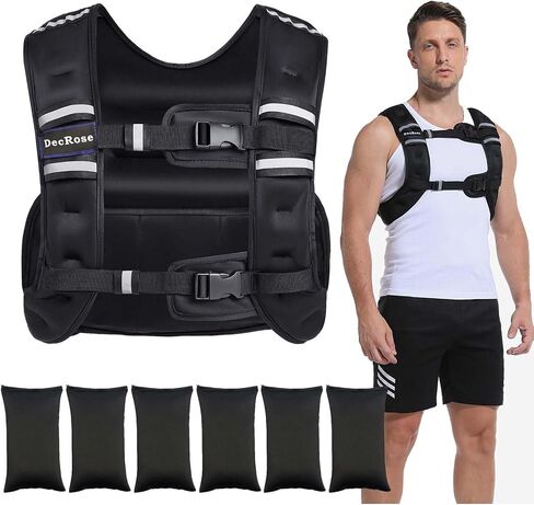 سترة مرجحة قابلة للتعديل للنساء والرجال، سترة DecRose 6-10lb/12-18lb مع 6 أوزان حديدية، وسترة وزن الجسم للتمرينات المنزلية والجري والمشي وتدريب القوة in Kuwait