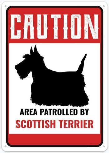 Caution Area Patrolled by Scottish Terrier Warning Sign 12x8 | Red & White Design, Dog Breed Sign in Kuwait