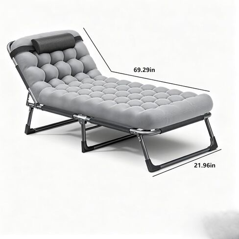 Folding Guest Bed Cot with Cushion, Portable Reclining Lounge Chair with Oxford Fabric, Detachable Pillow, Heavy-Duty Frame, Multi-Position Chaise for Overnight Guests,Dorms & Studio Apartments in Kuwait