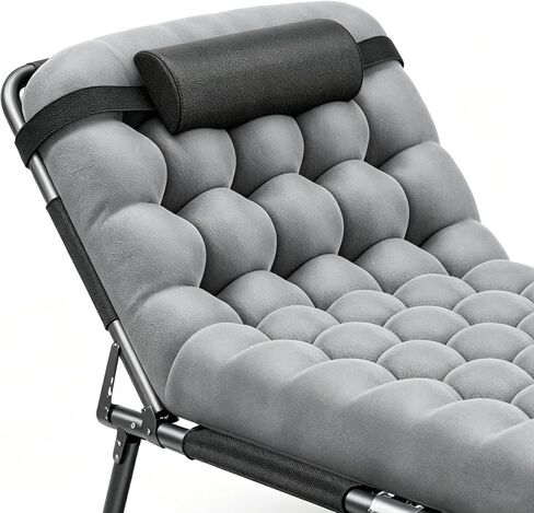 Folding Guest Bed Cot with Cushion, Portable Reclining Lounge Chair with Oxford Fabric, Detachable Pillow, Heavy-Duty Frame, Multi-Position Chaise for Overnight Guests,Dorms & Studio Apartments in Kuwait