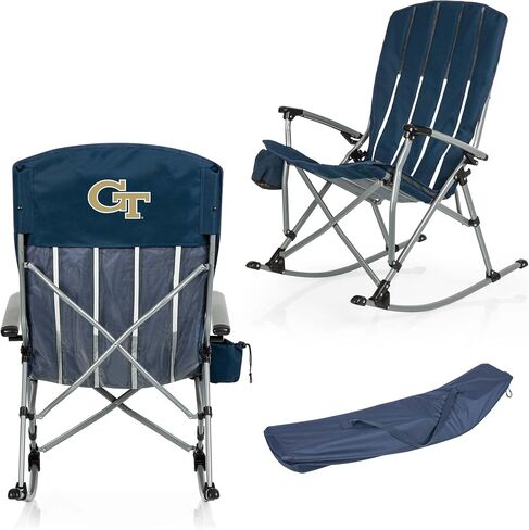 Picnic TIME NCAA Georgia Tech Yellow Jackets Outdoor Rocking Camp Chair with Carry Bag & Cup Holder, 250lbs Capacity Folding XL Heavy Duty Camping Chair for Adults with Rocking Feature, (Navy Blue) in Kuwait