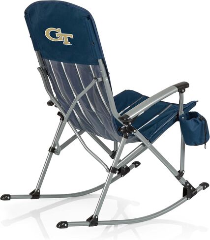 Picnic TIME NCAA Georgia Tech Yellow Jackets Outdoor Rocking Camp Chair with Carry Bag & Cup Holder, 250lbs Capacity Folding XL Heavy Duty Camping Chair for Adults with Rocking Feature, (Navy Blue) in Kuwait