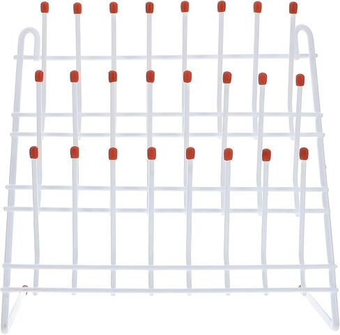24-Peg Bottle Drying Rack for Lab Glassware and Milk Bottles, Space-Saving Wall-Mount Design, Non-Slip Red Top, Sturdy Iron Frame, Ideal for Kitchen and Lab Use in Kuwait