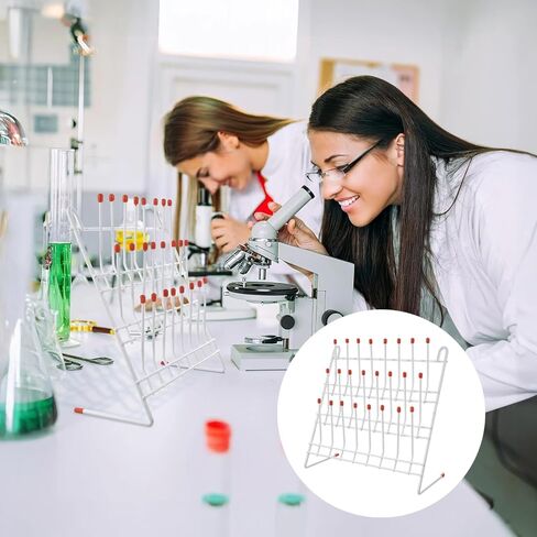 24-Peg Bottle Drying Rack for Lab Glassware and Milk Bottles, Space-Saving Wall-Mount Design, Non-Slip Red Top, Sturdy Iron Frame, Ideal for Kitchen and Lab Use in Kuwait