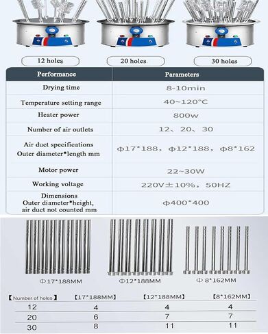 Lab Drying Racks, Lab Glassware Dryer, 12/20/30 Holes Laboratory Beaker Drying Rack, 40~120°℃ Temperature Adjustable(12 Holes) in Kuwait