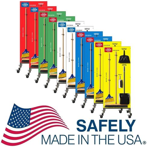 Custom Logo Clean & Sweep 5S Shadow Board/Mobile Cart Broom Holder, 68" x 30" Board, 5S Cleaning Station - with Broom and Dustpan Set Included, Made in The USA by AccuformNMC in Kuwait