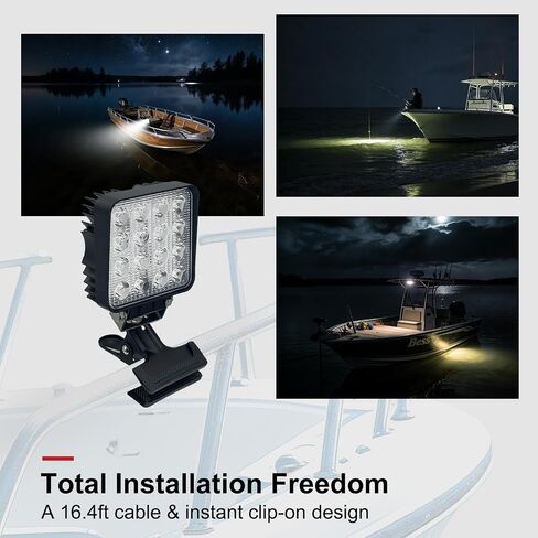 مصباح كشاف LED للقارب بقدرة 48 وات مع مشبك، مصابيح أمامية للقوارب الكهربائية في اتجاهين مع ولاعة سجائر ومشبك، IP67 مقاوم للماء، موزع LED لشاحنة صيد الكاياك على شكل حرف T، 12 فولت/24 فولت in Kuwait