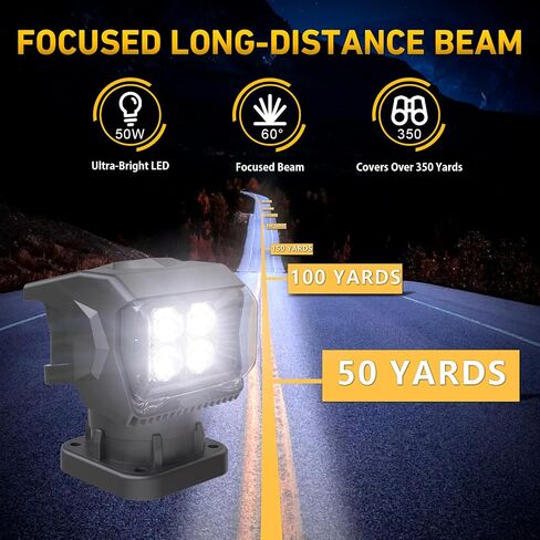 كشاف ضوئي مغناطيسي للشاحنة، 7500LM 360 درجة ضوء بحث دوار، IP67 مقاوم للماء 12 فولت/24 فولت شعاع بقعة للطرق الوعرة للشاحنة والقوارب وATV وUTV والصيد والبحرية in Kuwait