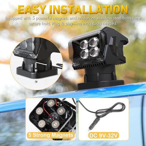 كشاف ضوئي مغناطيسي للشاحنة، 7500LM 360 درجة ضوء بحث دوار، IP67 مقاوم للماء 12 فولت/24 فولت شعاع بقعة للطرق الوعرة للشاحنة والقوارب وATV وUTV والصيد والبحرية in Kuwait