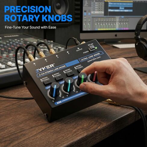 خلاط خط ستيريو بأربع قنوات من جيكر، مصادر مستوى الخط TS/TRS، خلاط صوت مدمج، مفتاح أحادي/ستيريو، عناصر تحكم مستقلة في المستوى، خلاط منخفض الضوضاء يعمل بمنفذ USB-C للاستوديو، المباشر، التدريب - JMAMP6 in Kuwait