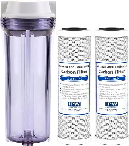 IPW Industries, Inc. - علبة فلتر Water Pur Style المتوافقة مع شركة (CCI-10CLW12) ومرشحات كتلة الكربون (CCI-10-Ca) - منافذ NPT مقاس 1/2 بوصة لتنقية المياه in Kuwait