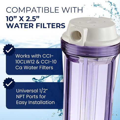 IPW Industries, Inc. - علبة فلتر Water Pur Style المتوافقة مع شركة (CCI-10CLW12) ومرشحات كتلة الكربون (CCI-10-Ca) - منافذ NPT مقاس 1/2 بوصة لتنقية المياه in Kuwait
