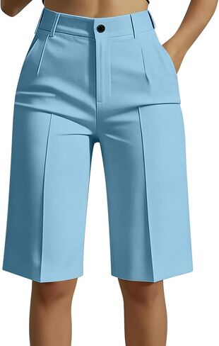 Dress Shorts for Women 2026 Summer Pleated Wide Leg Button High Waisted Business Casual Bermuda Shorts with Pockets in Kuwait