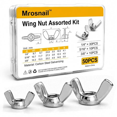 50 PCS Wing Nuts Assorted kit 1/4"-20 5/16"-18 3/8"-16 SAE Steel 3 Size Wing Nut Fasteners,Carbon Steel Zinc Plated Butterfly Wingnuts 1/4 Inch, 5/16 Inch,3/8 Inch,Hand Twist Secure Fasteners in Saudi Arabia