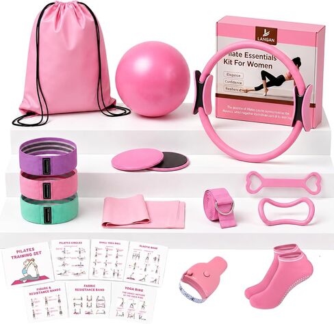 Home Pilates Kit for Women & Men | 15Pcs Better Me Pilates Kit with 14 Inches Pilates Ring and Ball Set, Resistance Bands, Core Sliders, Bag - Full Body Exercise Home Pilates Workout Kit in Kuwait