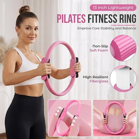 Home Pilates Kit for Women & Men | 15Pcs Better Me Pilates Kit with 14 Inches Pilates Ring and Ball Set, Resistance Bands, Core Sliders, Bag - Full Body Exercise Home Pilates Workout Kit in Kuwait