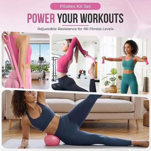 Home Pilates Kit for Women & Men | 15Pcs Better Me Pilates Kit with 14 Inches Pilates Ring and Ball Set, Resistance Bands, Core Sliders, Bag - Full Body Exercise Home Pilates Workout Kit in Kuwait