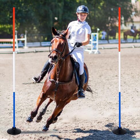 6 Pcs 6FT Pole Bending Poles for Horses,3-Section Adjustable Training Equipment 3 Color High Visibility Agility Poles with Rubber Bases & Carry Bag for Horse Football Dog Pet Training in Kuwait