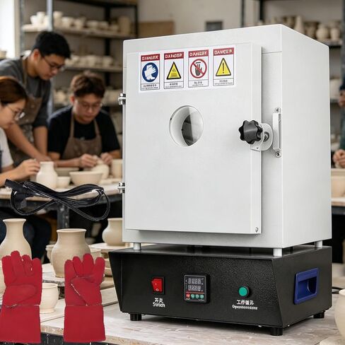 1500W Electric Kiln, Enclosed Electric Lab Muffle Furnace, 2102℉/1150℃ Muffle Furnace Heat Treat Oven with Digital Controller, for Jewelry Making, Metal Clay, Wax Casting, Burnout in Kuwait
