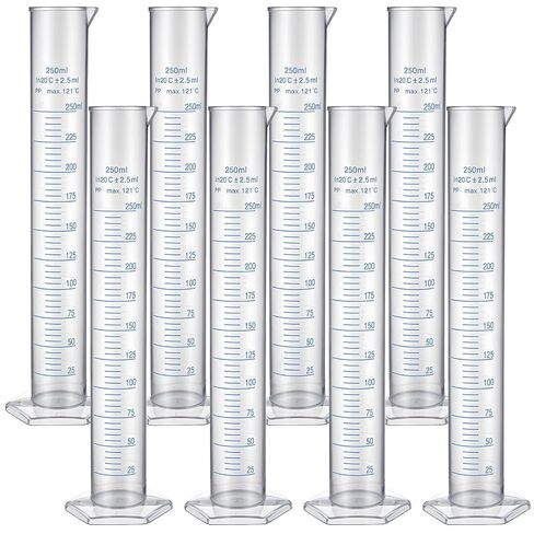 8 Pack 250ml Plastic Graduated Cylinder, Transparent Measuring Cylinders, Durable Lab Tube, Science Measuring Test Tube Flask with 2-Sided Marking, for Science Projects(250ML) in Kuwait