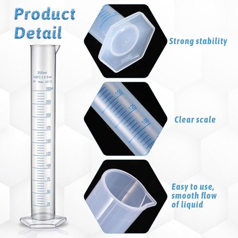 8 Pack 250ml Plastic Graduated Cylinder, Transparent Measuring Cylinders, Durable Lab Tube, Science Measuring Test Tube Flask with 2-Sided Marking, for Science Projects(250ML) in Kuwait