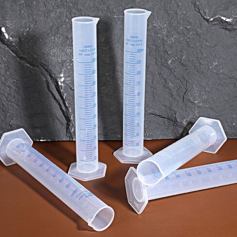 8 Pack 250ml Plastic Graduated Cylinder, Transparent Measuring Cylinders, Durable Lab Tube, Science Measuring Test Tube Flask with 2-Sided Marking, for Science Projects(250ML) in Kuwait