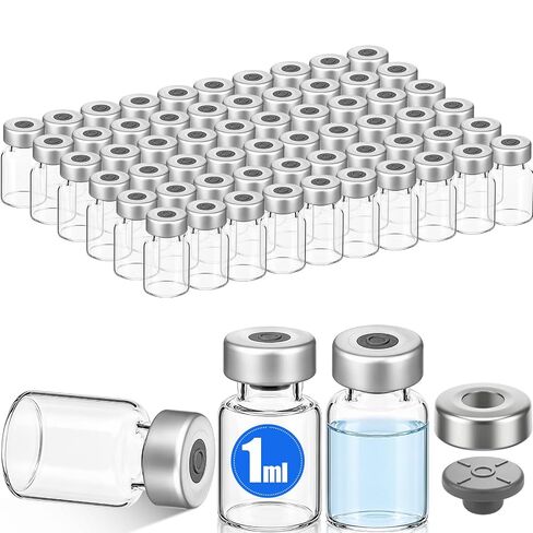 60 Pack Empty Vials with Self Healing Injection Port Clear Glass Empty Sample Vials with Sealed Aluminum Caps Flat Bottom Lab Vial (10ml) in Kuwait