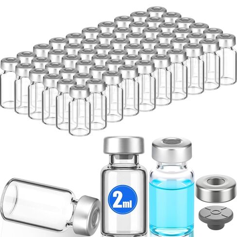 60 Pack Empty Vials with Self Healing Injection Port Clear Glass Empty Sample Vials with Sealed Aluminum Caps Flat Bottom Lab Vial (10ml) in Kuwait