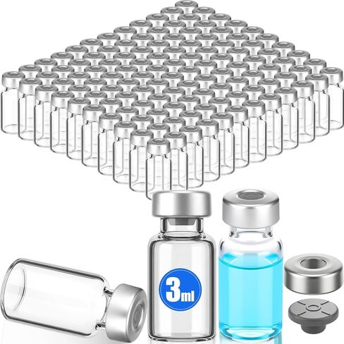 60 Pack Empty Vials with Self Healing Injection Port Clear Glass Empty Sample Vials with Sealed Aluminum Caps Flat Bottom Lab Vial (10ml) in Kuwait