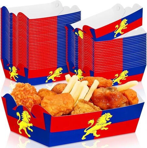 Eaasty 60 Pcs Medieval Party Decorations Paper Food Serving Nacho Tray Boats Tray Disposable Red and Blue Knight with Lion Design Renaissance Party Supplies Knight Greek Castle Celebration Supplies in Kuwait
