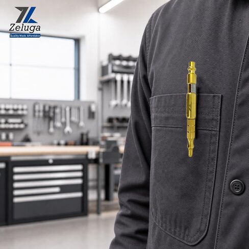 Zeluga 28-577 1/4 Inch Adjustable Pocket Air Blow Gun, Pen Style Brass Air Blower Nozzle with Clip, Industrial Air Blow Gun Fits 1/4" Industrial M-Style Quick Coupler in Kuwait
