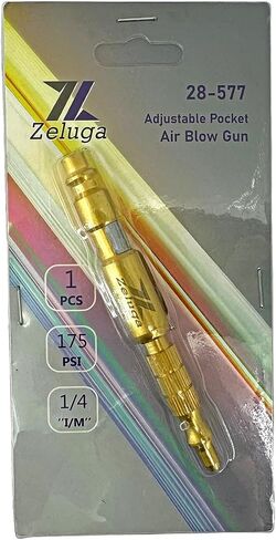 Zeluga 28-577 1/4 Inch Adjustable Pocket Air Blow Gun, Pen Style Brass Air Blower Nozzle with Clip, Industrial Air Blow Gun Fits 1/4" Industrial M-Style Quick Coupler in Kuwait