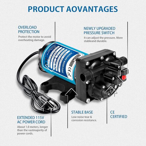 مضخة معززة لضغط المياه من WASSERMANN 115 فولت تيار متردد 5.0GPM 60PSI، مضخة مياه ذاتية الفتح مع مفتاح ضغط للمطبخ والحمام البحري وحديقة اليخوت in Kuwait