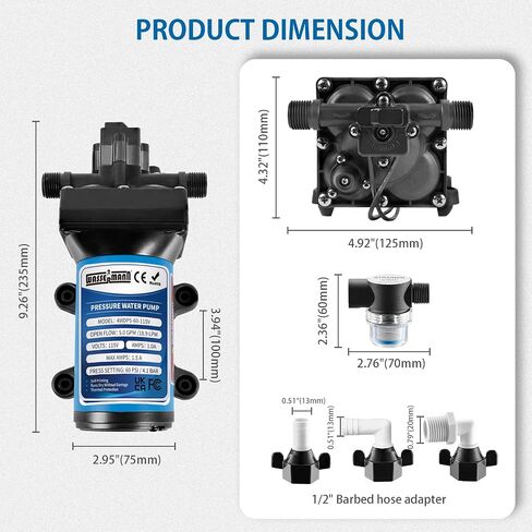 مضخة معززة لضغط المياه من WASSERMANN 115 فولت تيار متردد 5.0GPM 60PSI، مضخة مياه ذاتية الفتح مع مفتاح ضغط للمطبخ والحمام البحري وحديقة اليخوت in Kuwait
