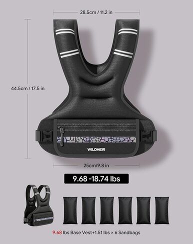 Adjustable Weighted Vest 10-20lb, Weight Vest for Women Men Walking Running Workout with 6 Removable Sandbags, Reflective Strip, Large Pocket for Gym in Kuwait