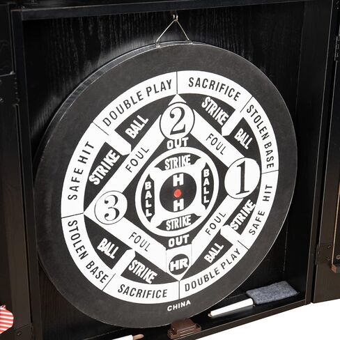 مجموعة خزانة DMI Americana Dartboard مع لوح رمي السهام الورقي مقاس 18 بوصة، ولعبة بيسبول ذات وجهين، وسجل كريكيت مدمج، وسهام، وطباشير وأدوات تثبيت - لمسة نهائية سوداء كلاسيكية in Kuwait