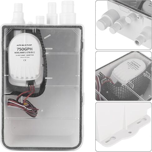 Keenso 750GPH Shower Sump Pump, Automatic Float Switch Multi Inlet Ports Submersible Marine Boat Bilge Drain Box, with Ignition Protection Check Valve, for Yacht RV Van (24V) in Kuwait