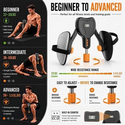 Kegel Trainer Pro for Men, 22-110LBS Adjustable Pelvic Floor Trainer Inner Thigh Exerciser, Core Trainer, Hip Trainer with EVA Pads for Home Gym Workout in Kuwait