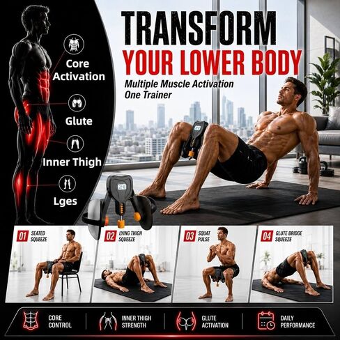 Kegel Trainer Pro for Men, 22-110LBS Adjustable Pelvic Floor Trainer Inner Thigh Exerciser, Core Trainer, Hip Trainer with EVA Pads for Home Gym Workout in Kuwait