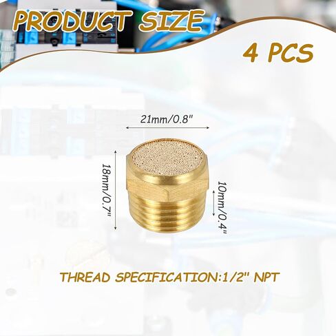 MECCANIXITY 4pcs Male Air Pneumatic Mufflers 1/2" NPT Sintered Bronze Muffler Air Fittings for Pneumatic Tool and Industrial Machinery in Kuwait