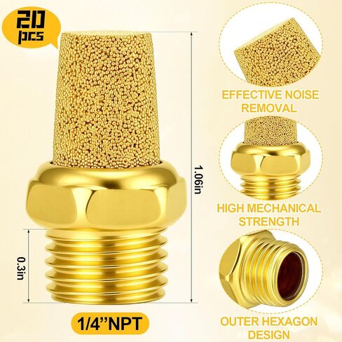 20 Pcs Air Pneumatic Mufflers1/4" Inch Npt Male Thread Sintered Bronze Exhaust Muffler Silencer Sintered Bronze Pneumatic Muffle in Saudi Arabia
