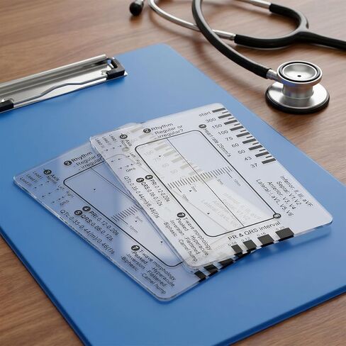 3 قطع مسطرة تخطيط كهربية القلب ذات 7 خطوات، أداة قياس فرجار تخطيط كهربية القلب من البلاستيك الشفاف، مسطرة بطاقة تخطيط كهربية القلب المحمولة لتفسير تخطيط كهربية القلب in Kuwait