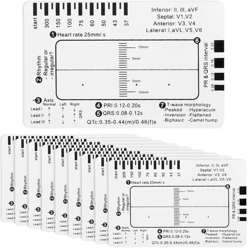 10pcs ECG 7 Step Ruler, PVC Portable Electrocardiogram Card, EKG Calipers Ruler Measuring Tool for EKG Education and Practice- Clear in Kuwait