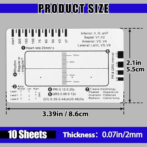 10pcs ECG 7 Step Ruler, PVC Portable Electrocardiogram Card, EKG Calipers Ruler Measuring Tool for EKG Education and Practice- Clear in Kuwait